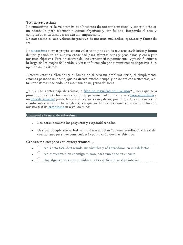 Test de Autoestima para Adolescentes | PDF | Relaciones personales ...