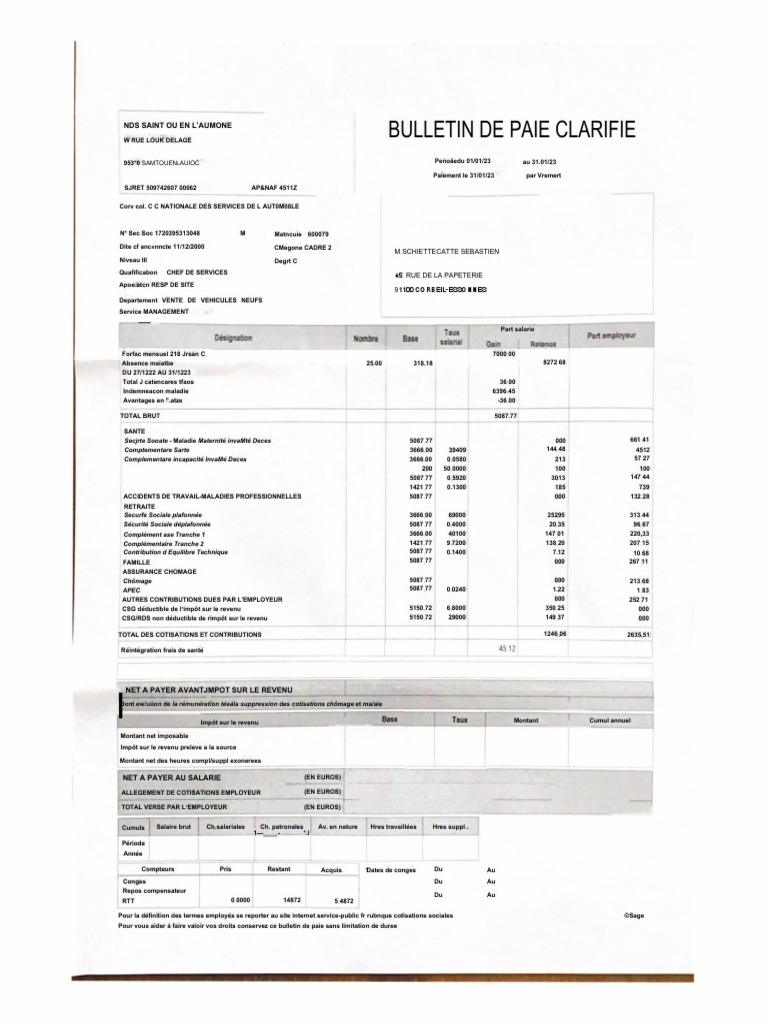 Bulletin de Paie Seb 01 Ok | PDF | Salaires | Impôt sur le revenu