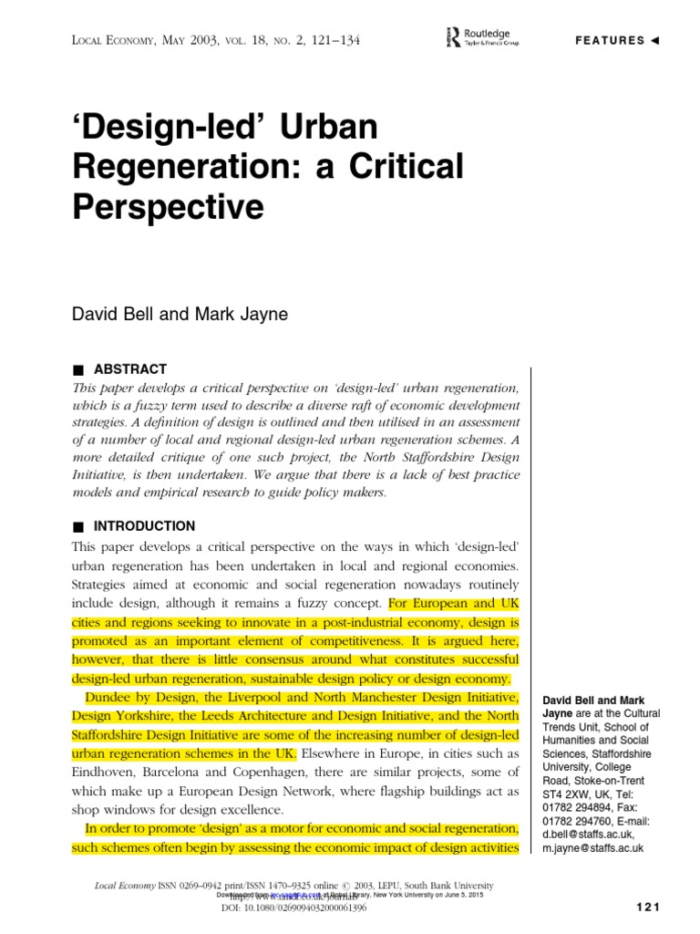 'Design-Led' Urban Regeneration A Critical Perspective | PDF ...