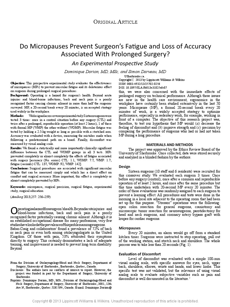 Do Micropauses Prevent Surgeon's Fatigue and Loss of Accuracy ...