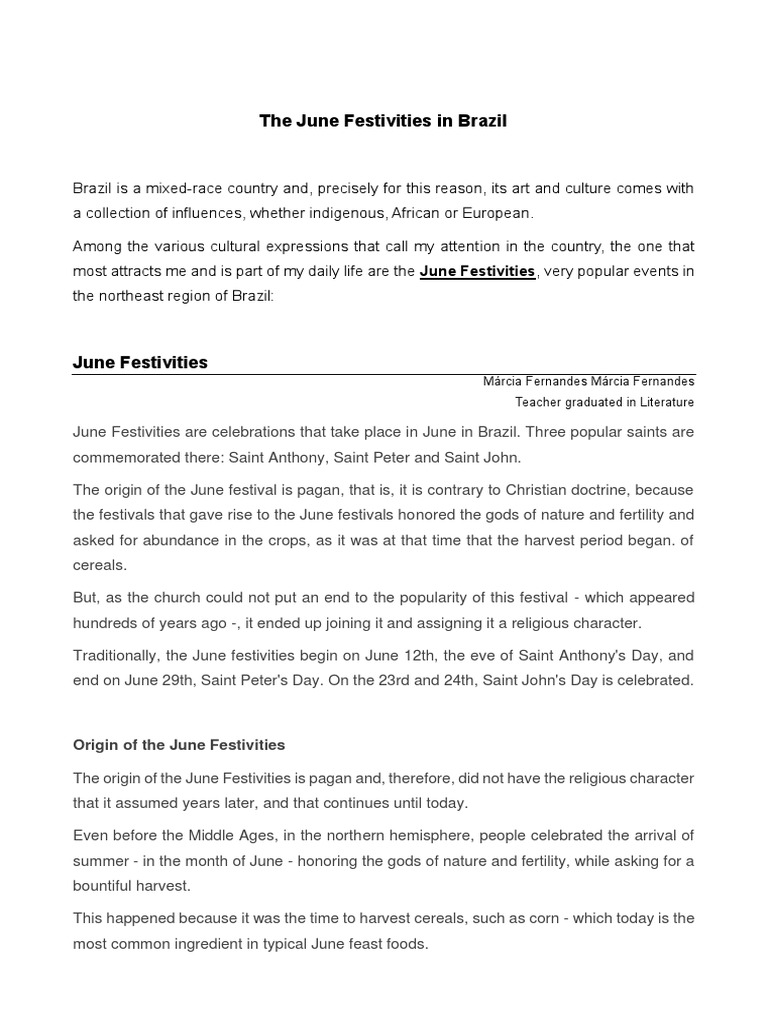 June Festivities in Brazil: A Cultural Overview | PDF | Festival | John ...