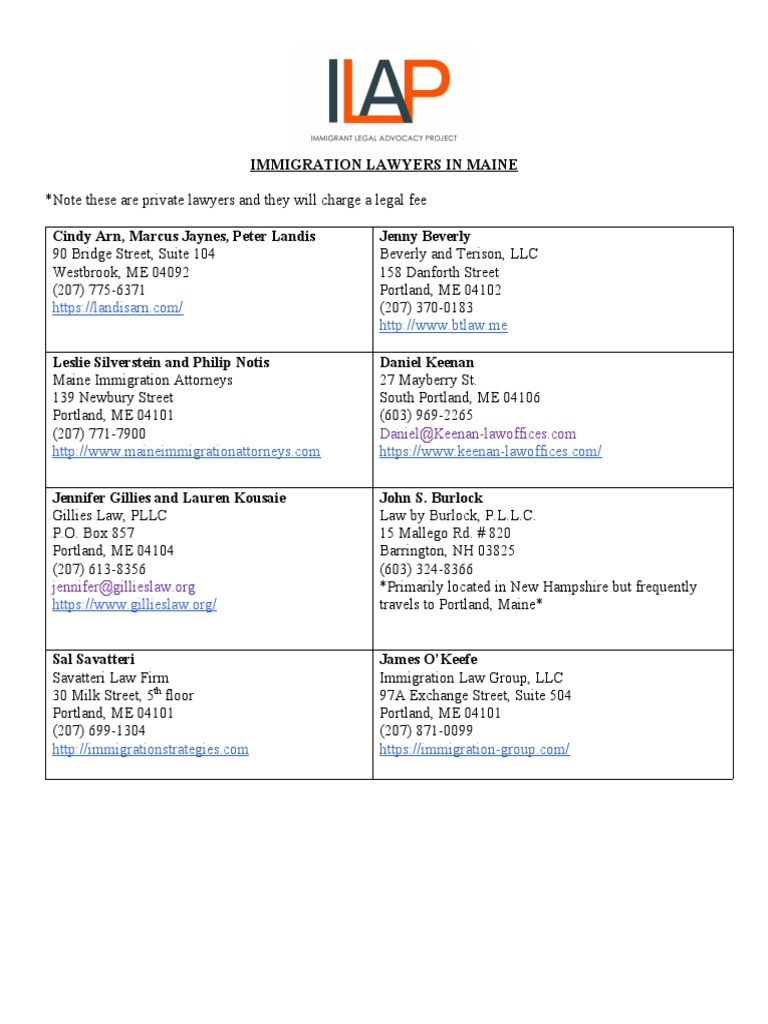 Immigration Attorney Referral List (Maine) - Sept 2022 | PDF | Justice ...