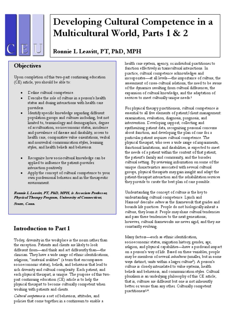 Cultural Competence in Physical Therapy | PDF | Obesity | Socioeconomic ...