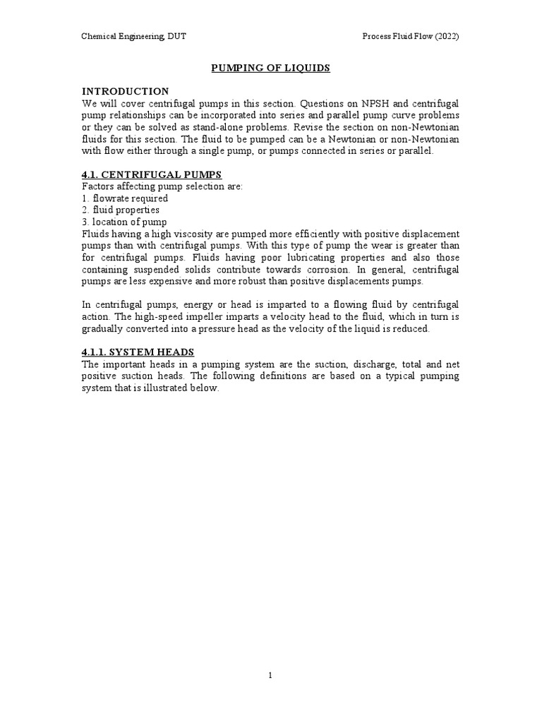 Lecture Notes Pumps 2022 Pdf Pump Fluid Dynamics