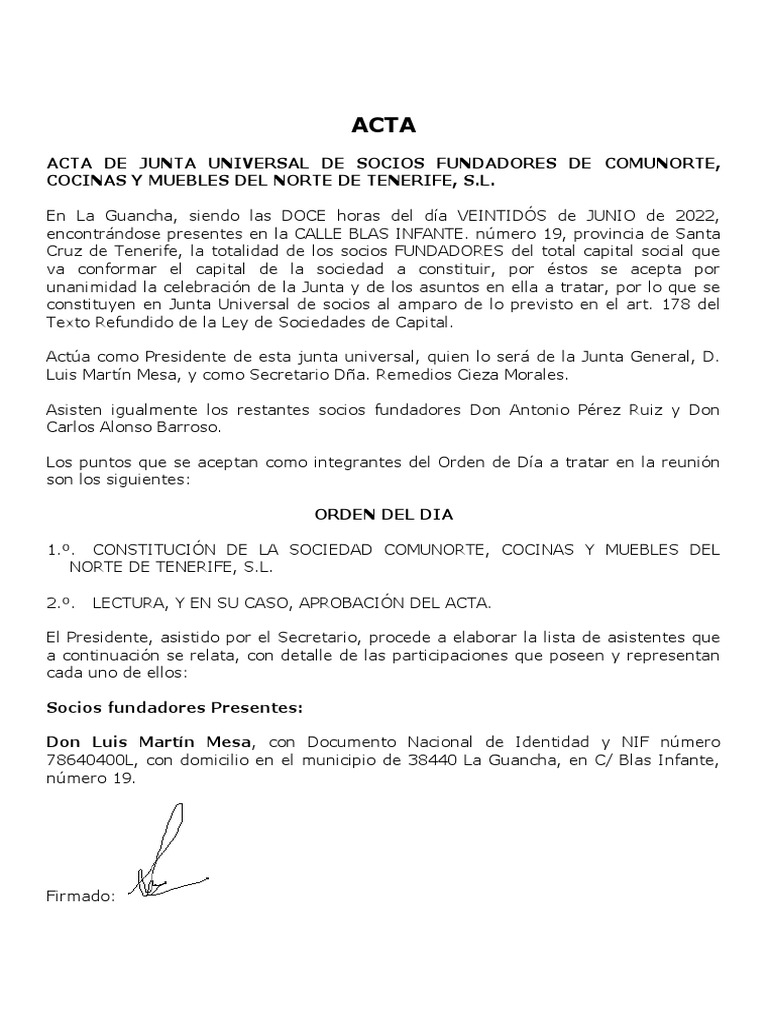Modelo De Acta De Junta General Ordinaria De Sociedad Comercialacta De ...