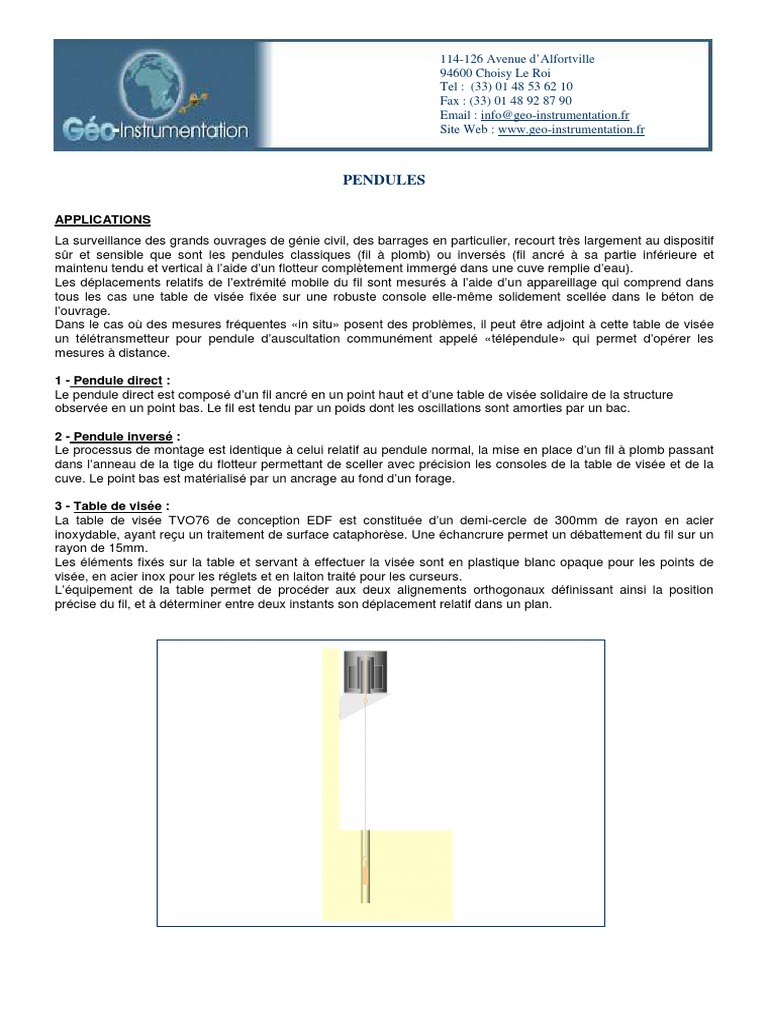 Pendules Inversés pour Barrages | PDF | Pendule (physique) | Ancre