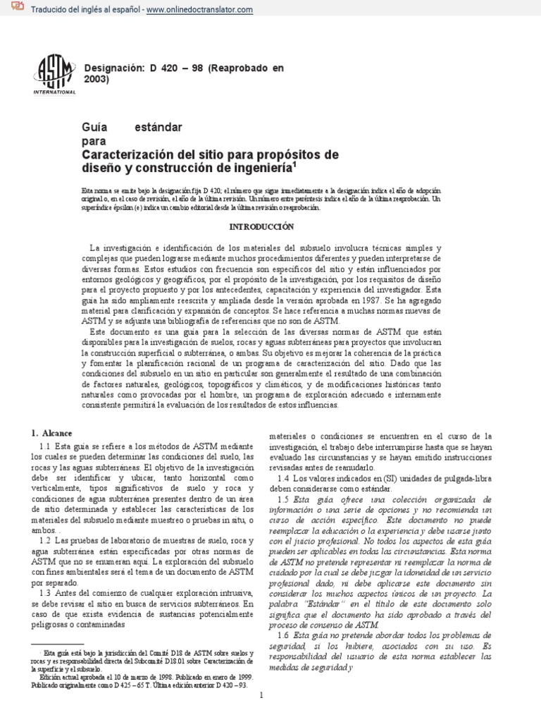 Astm D 420 - 98 R03 Guia Standar | PDF | Suelo | Agua subterránea