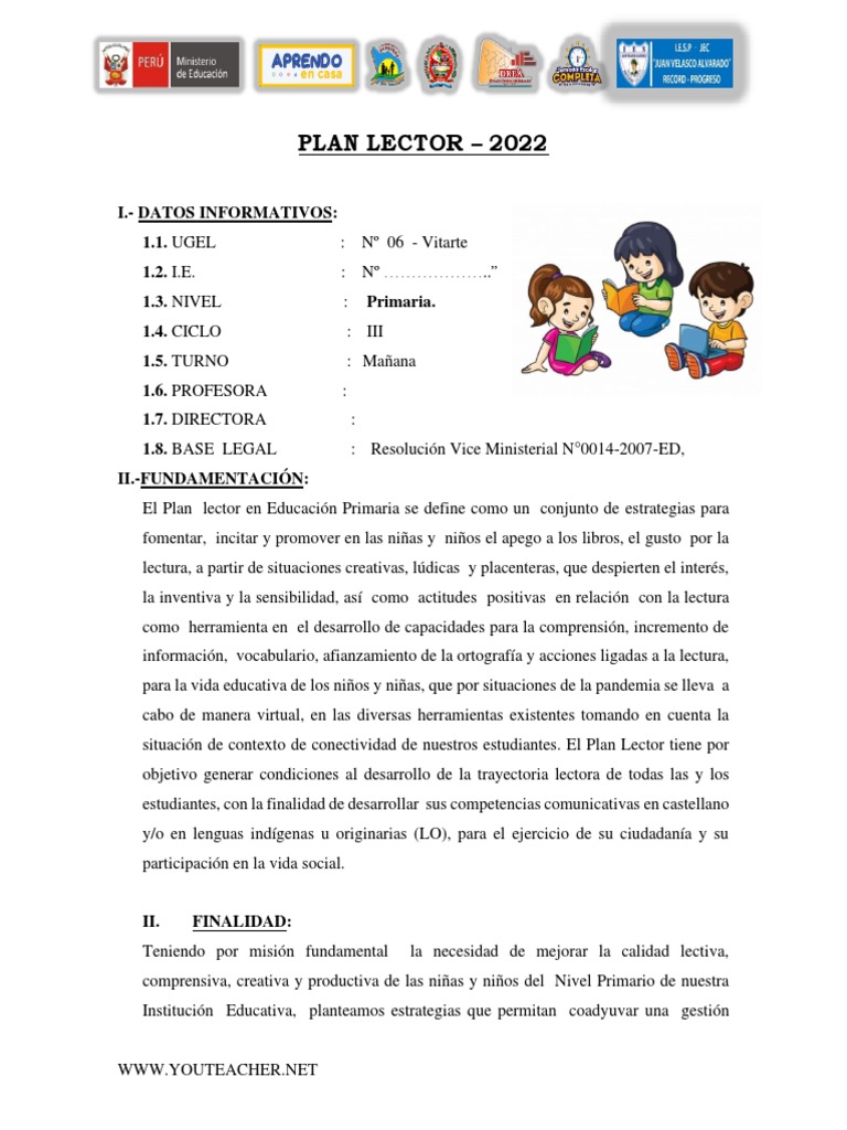Plan Lector Iii Ciclo - 2021 PDF | PDF | Comprensión lectora | Salón de ...