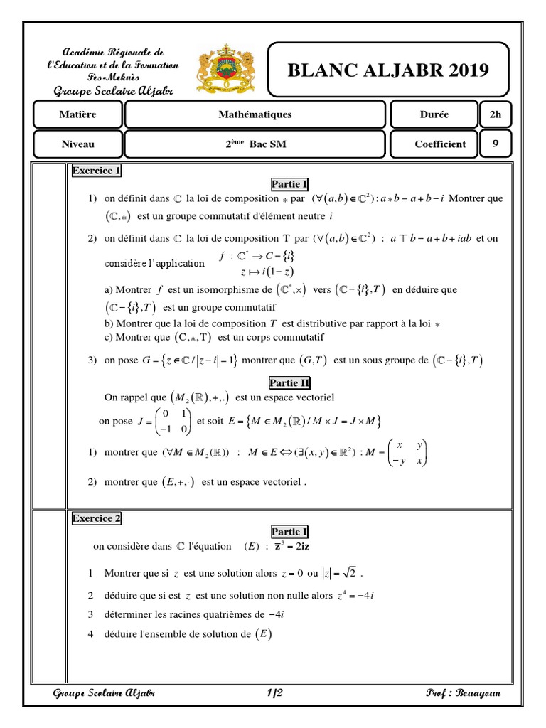 Devoir de Maths - Groupe Al Jabr Fès | PDF | Courbe | Fonction ...