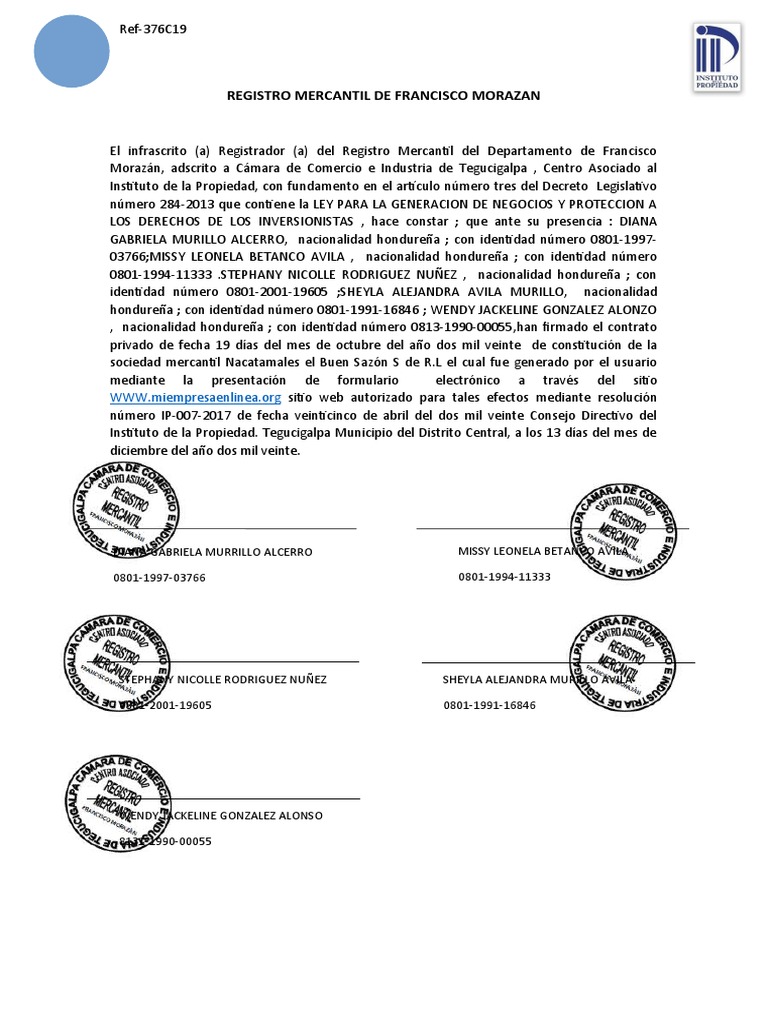 Registro Mercantil en Francisco Morazán | PDF | Honduras | Gobierno