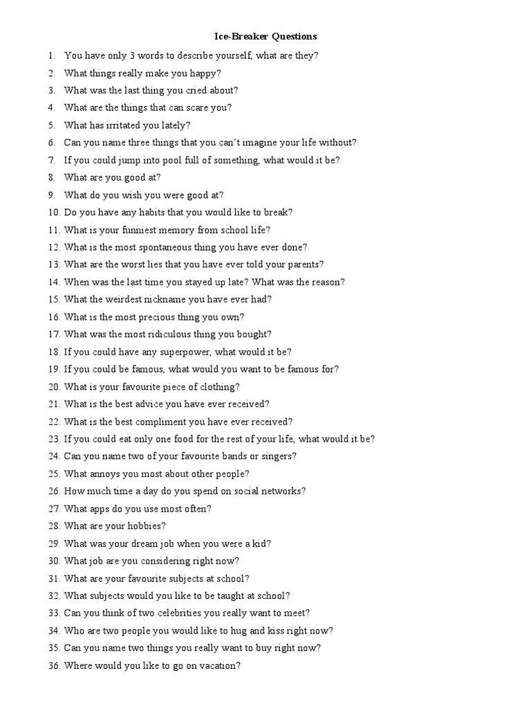 Icebreaker Questions PDF