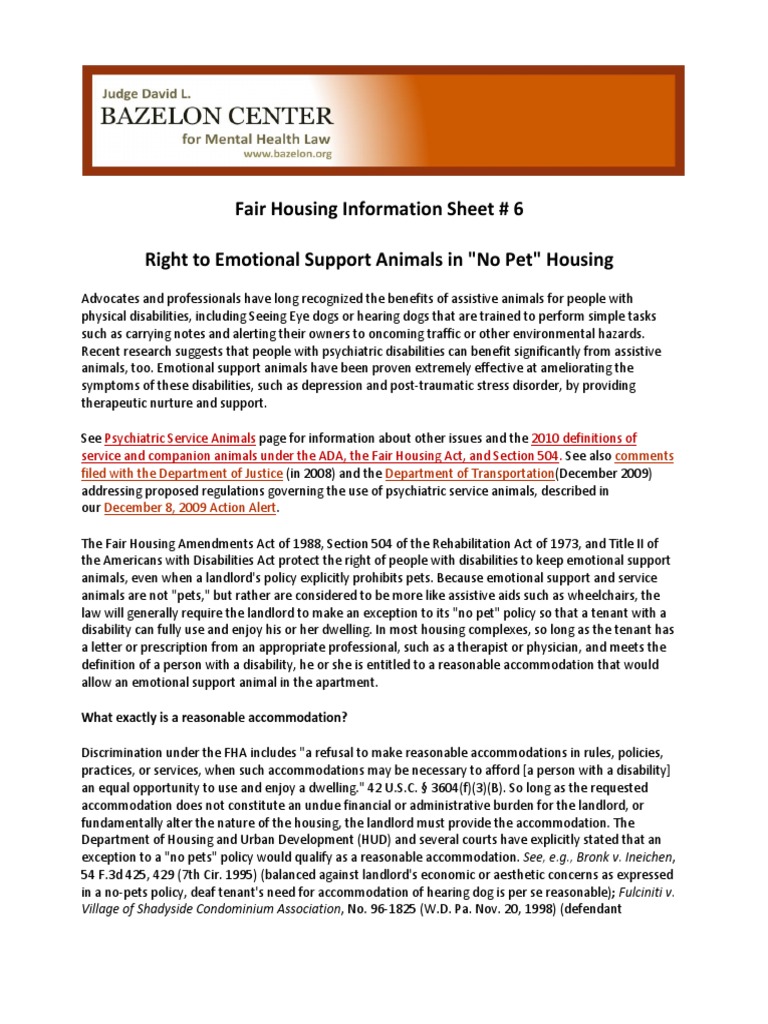 Emotional Support Animal | PDF | Americans With Disabilities Act Of ...