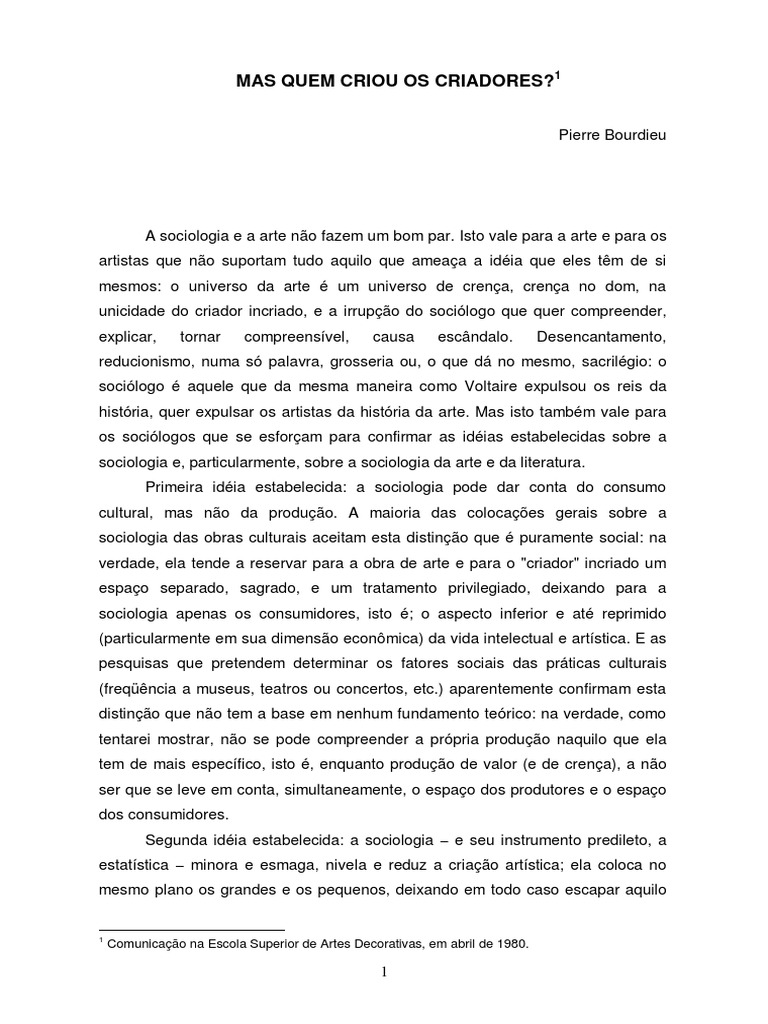 Mas quem criou os criadores pdf sociologia science