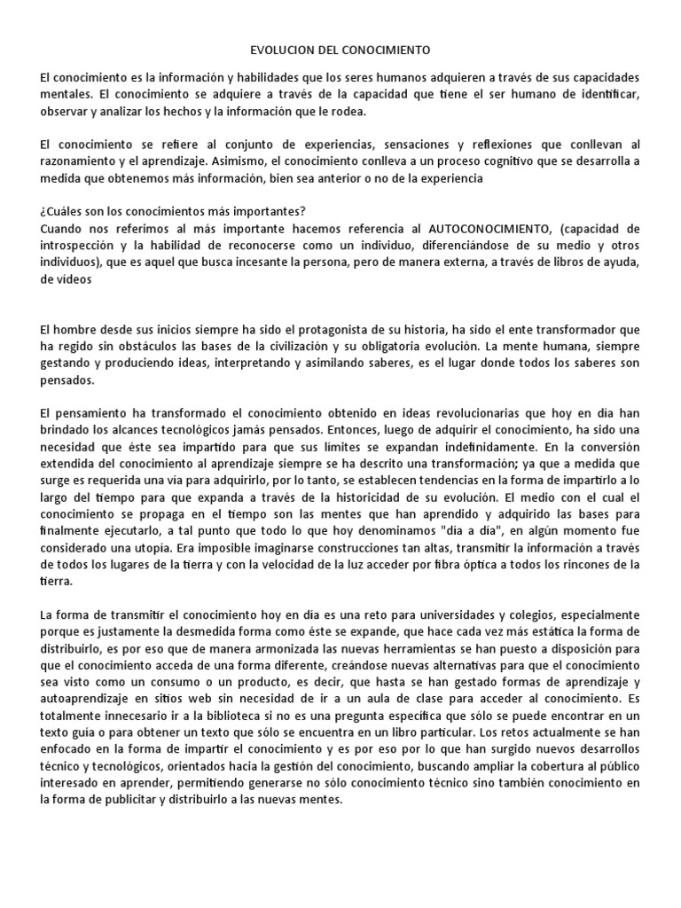 Unidad 1 (2) Evolucion Del Conocimiento PDF Empirismo Conocimiento
