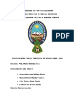 Política monetaria y cambiaria de Bolivia 2000-2022
