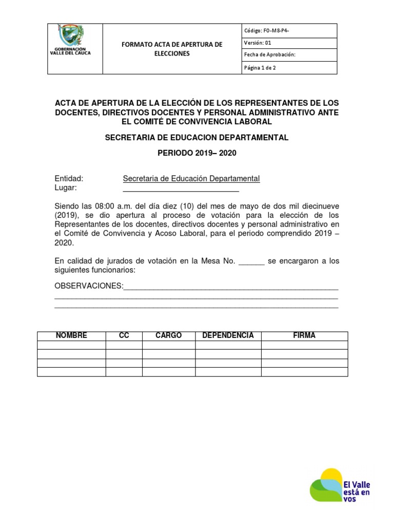 Formato Acta de Apertura de Elecciones PDF