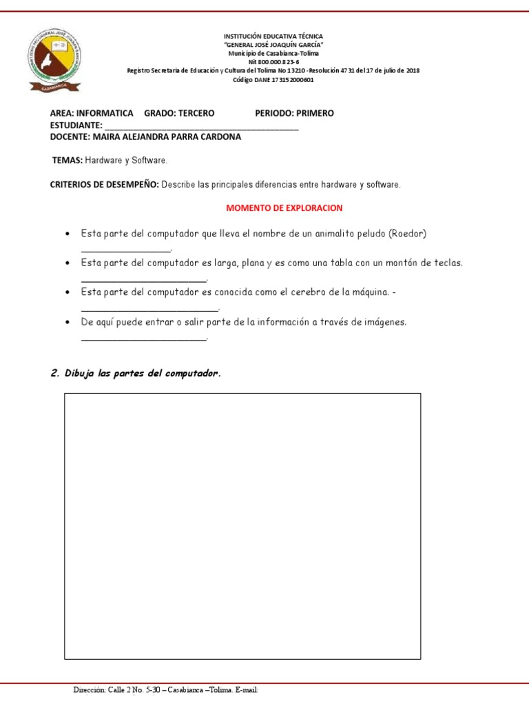 GUIA Informatica Grado Tercero Periodo 1 | PDF | Periférico | Hardware ...