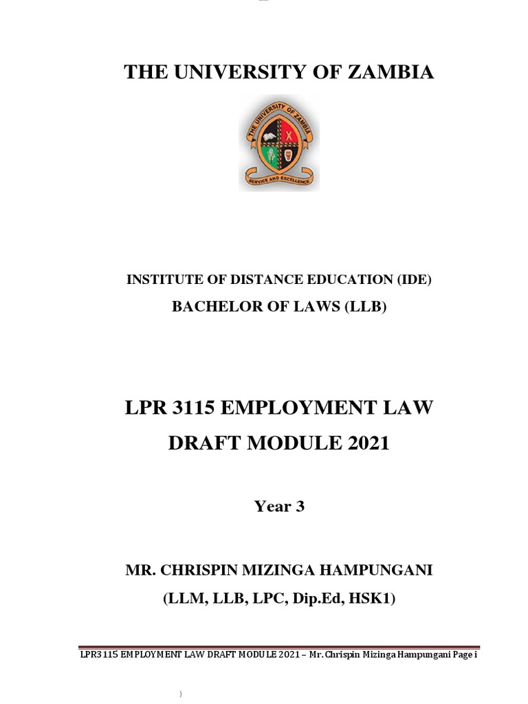 Module For Employment Law and Labour in Zambia 1 PDF | PDF | Employment