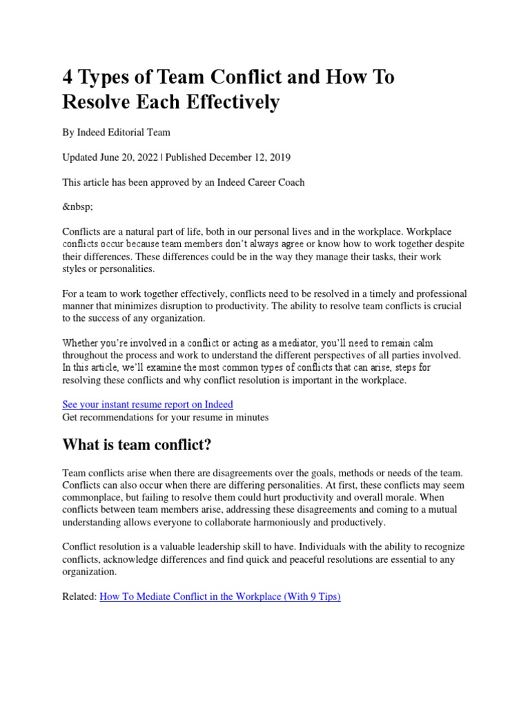 Types of Team Conflict and Resolutions | PDF | Leadership | Conflict ...