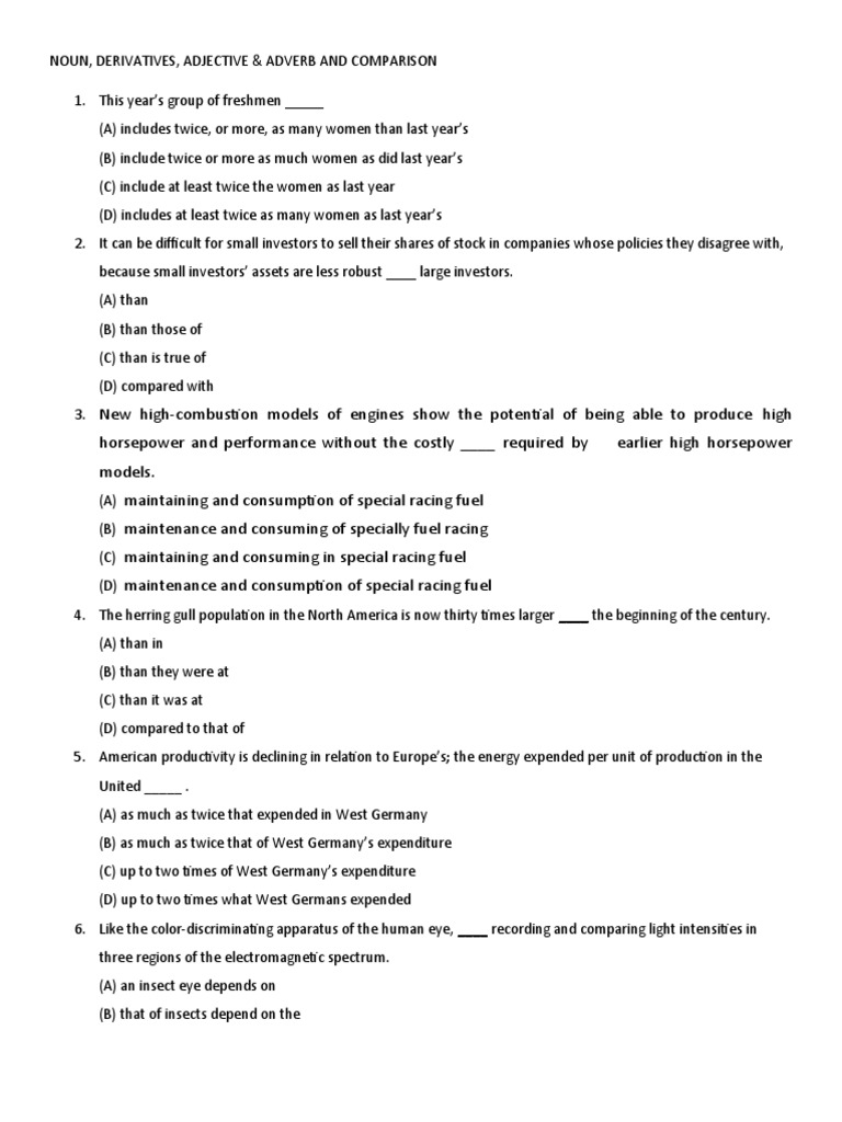 Comparing Nouns, Adjectives, and Adverbs A Grammar Exercise on