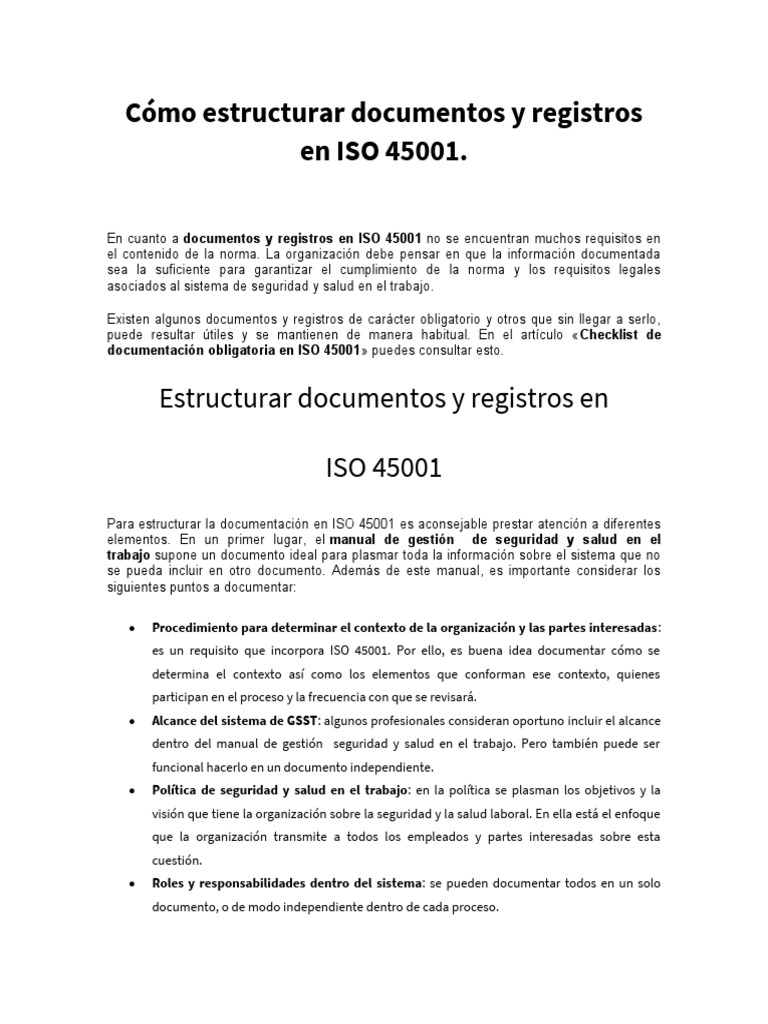 Cómo Estructurar Documentos y Registros en ISO 45001 | PDF | Evaluación ...