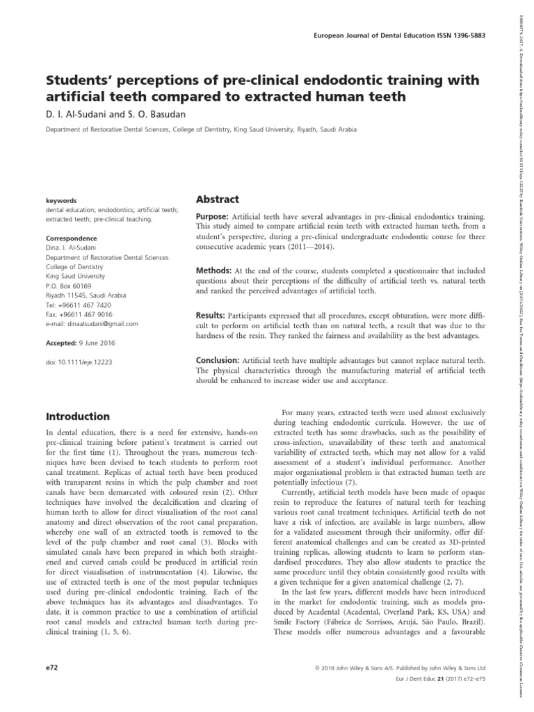 Students' Perceptions of PreClinical Endodontic Training With