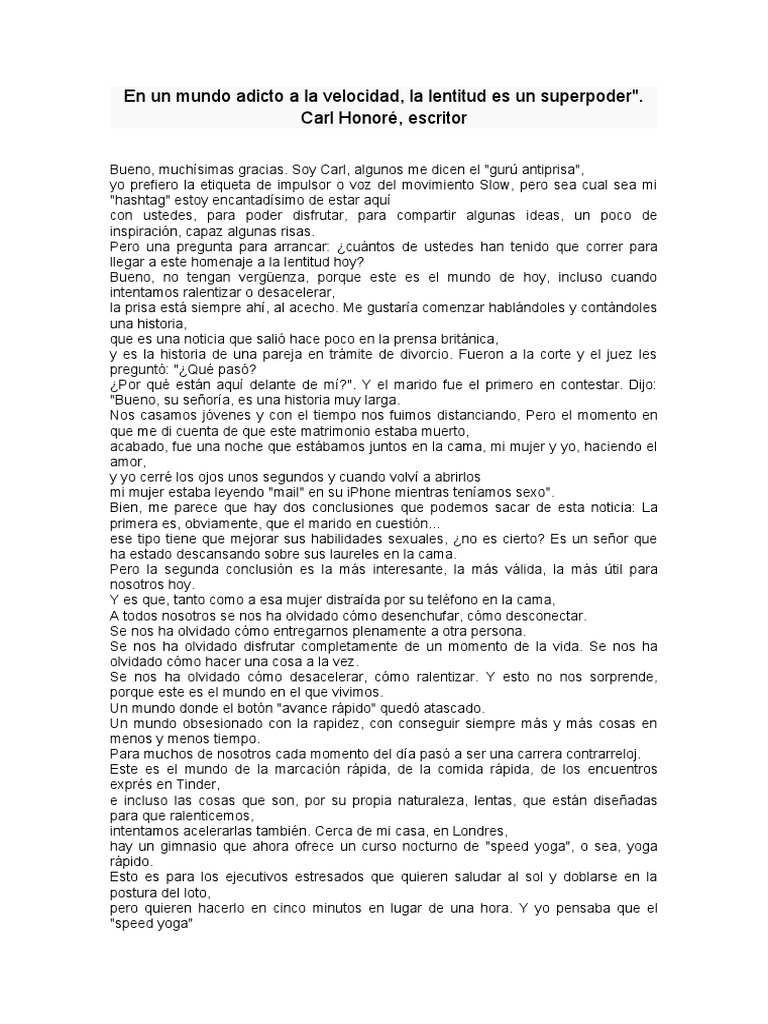 En Un Mundo Adicto A La Velocidad PDF Pensamiento Felicidad