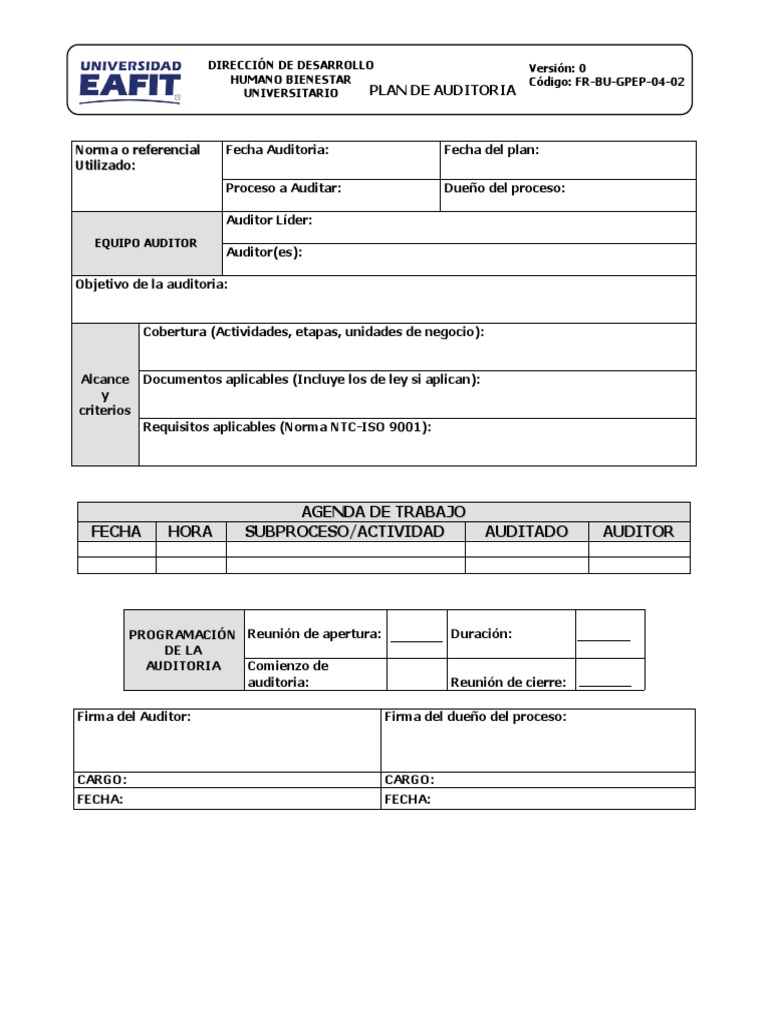 Plan de Auditoría ISO 9001 Detallado | PDF
