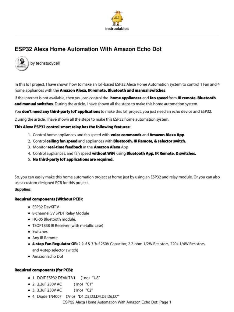 ESP32 Alexa Home Automation With Amazon Echo Dot PDF Amazon Echo