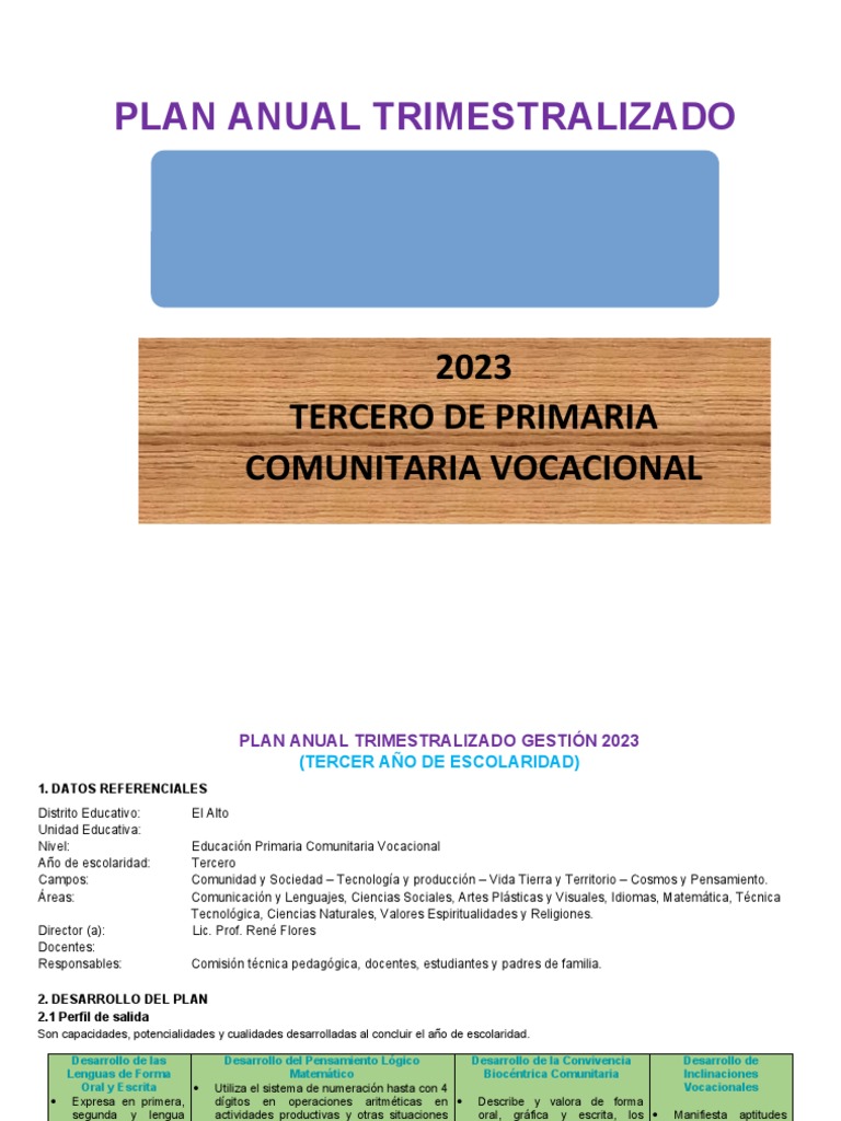 Plan Anual Tercero Primaria 2023 | PDF | Comunicación | Comprensión lectora