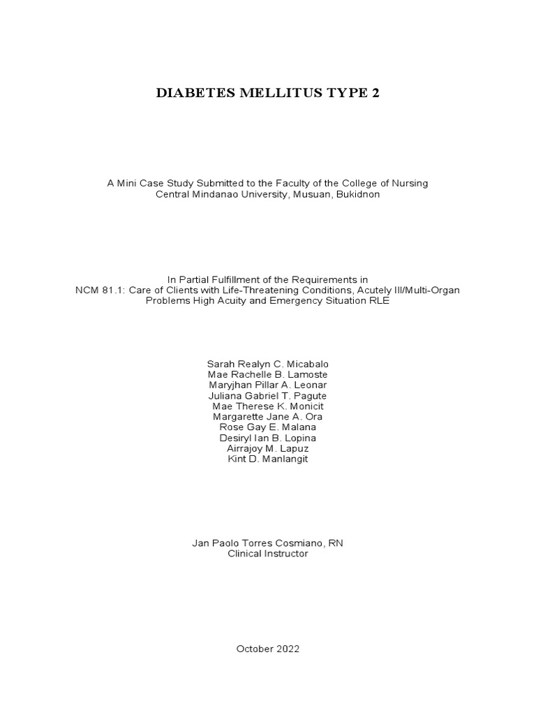 Diabetes Mellitus Type 2 Case Study | PDF | Diabetes Management ...
