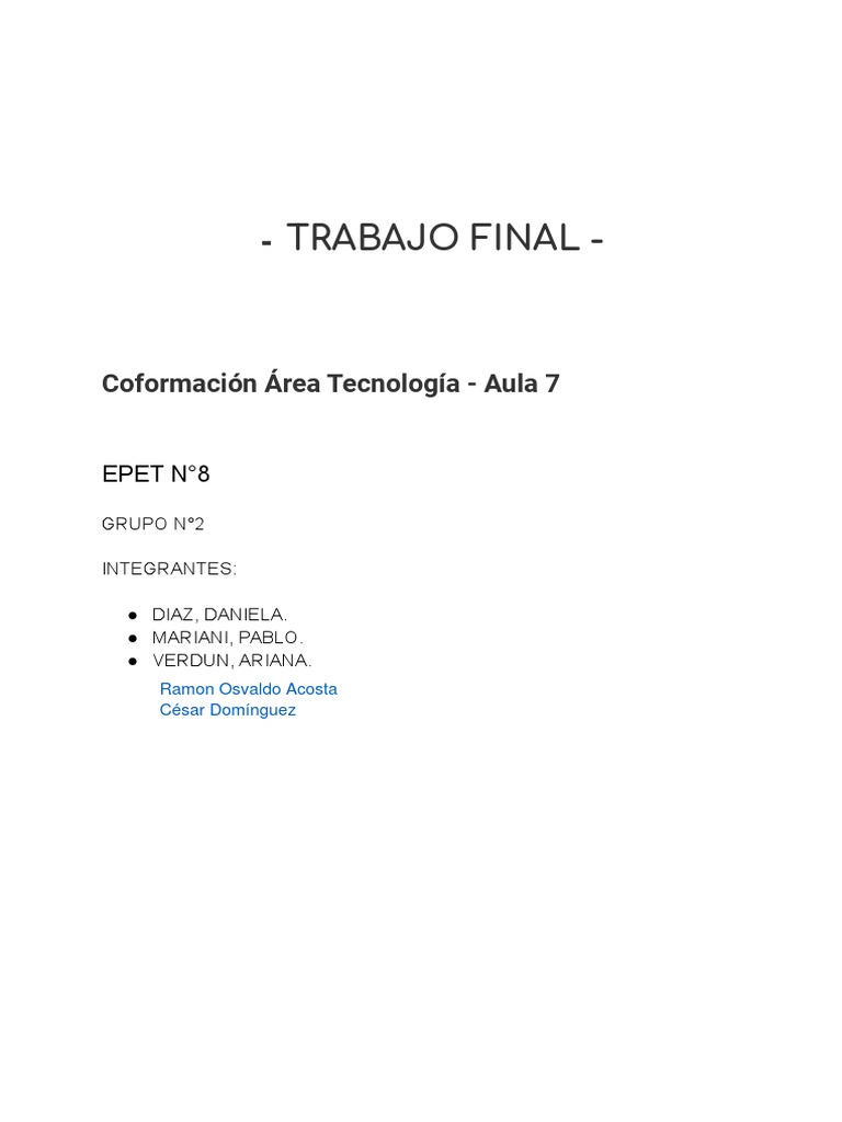 TRABAJO FINAL COFORMACION EPET 8 GRUPO N 2 Con Comentarios PDF 