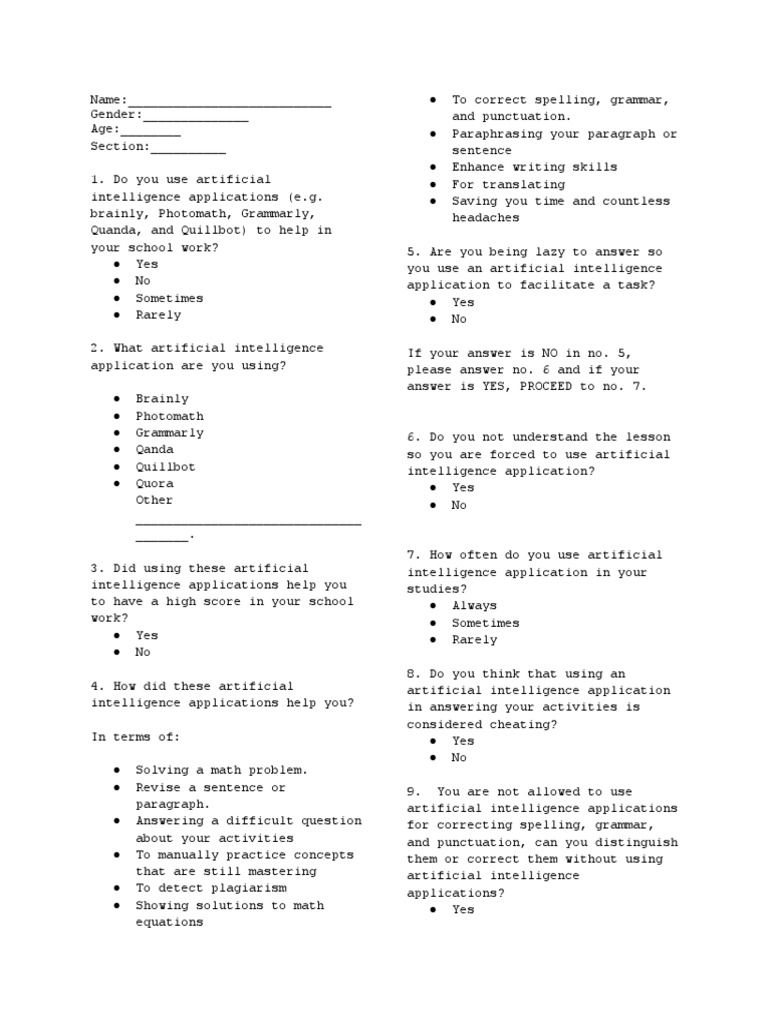 Student Survey on AI in Education | PDF | Intelligence | Artificial ...