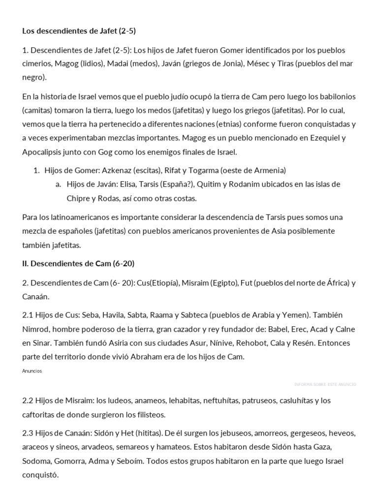 Descendientes de Jafet en la Biblia | PDF | Jamón (Hijo De Noé ...
