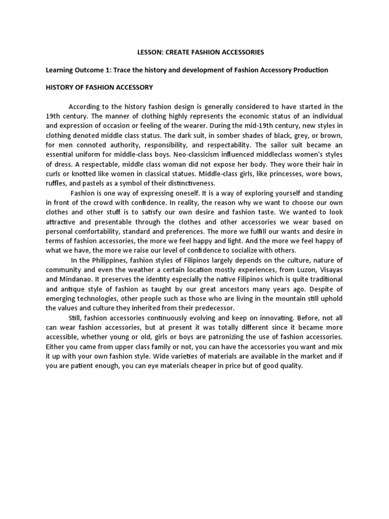 HISTORY of Fashion Accessory PDF Fashion Clothing
