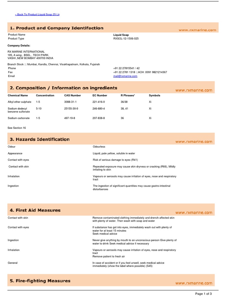 Liquid Soap MSDS PDF Water Chemistry
