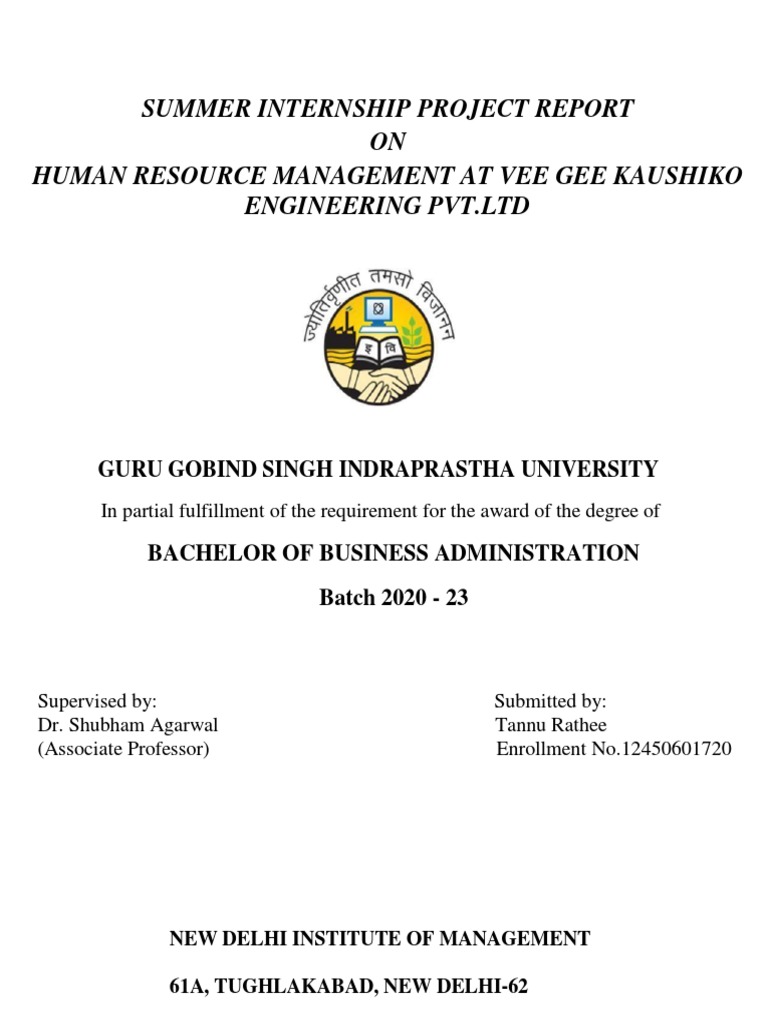 Summer Internship Project By Tannu Pdf Pdf Human Resource