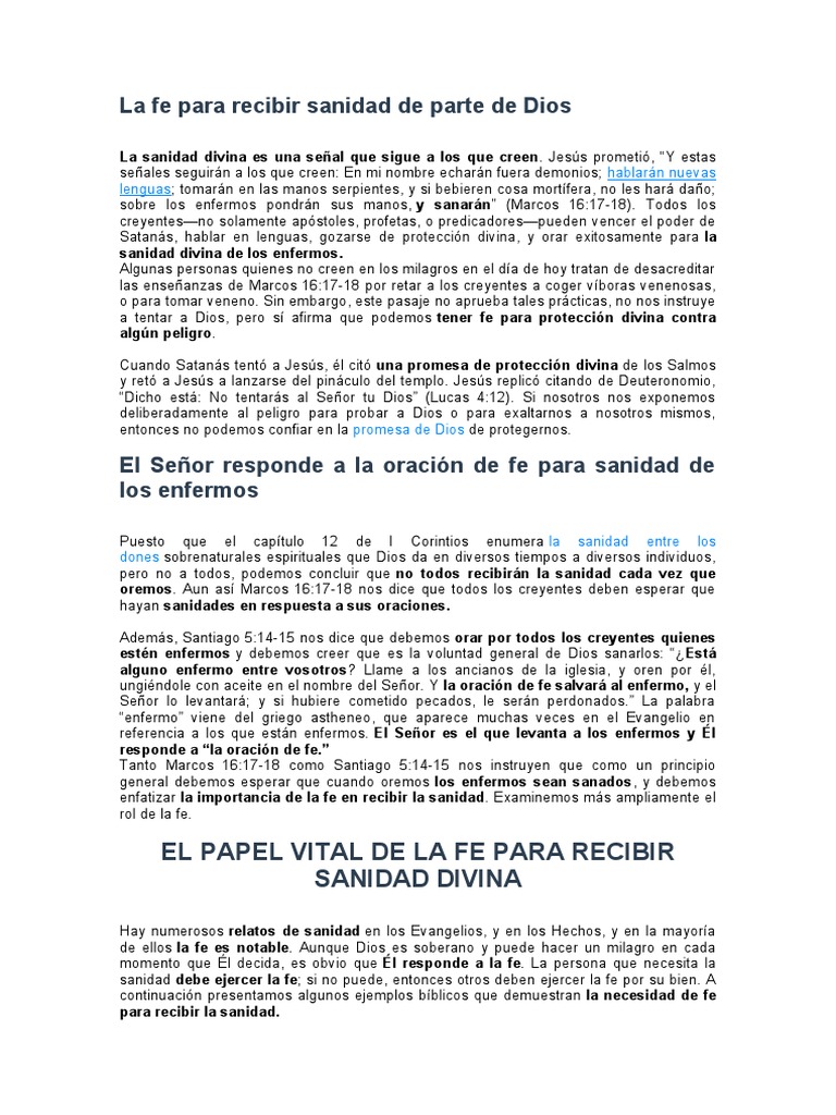 La Fe para Recibir Sanidad de Parte de Dios | PDF | La unción | Jesús