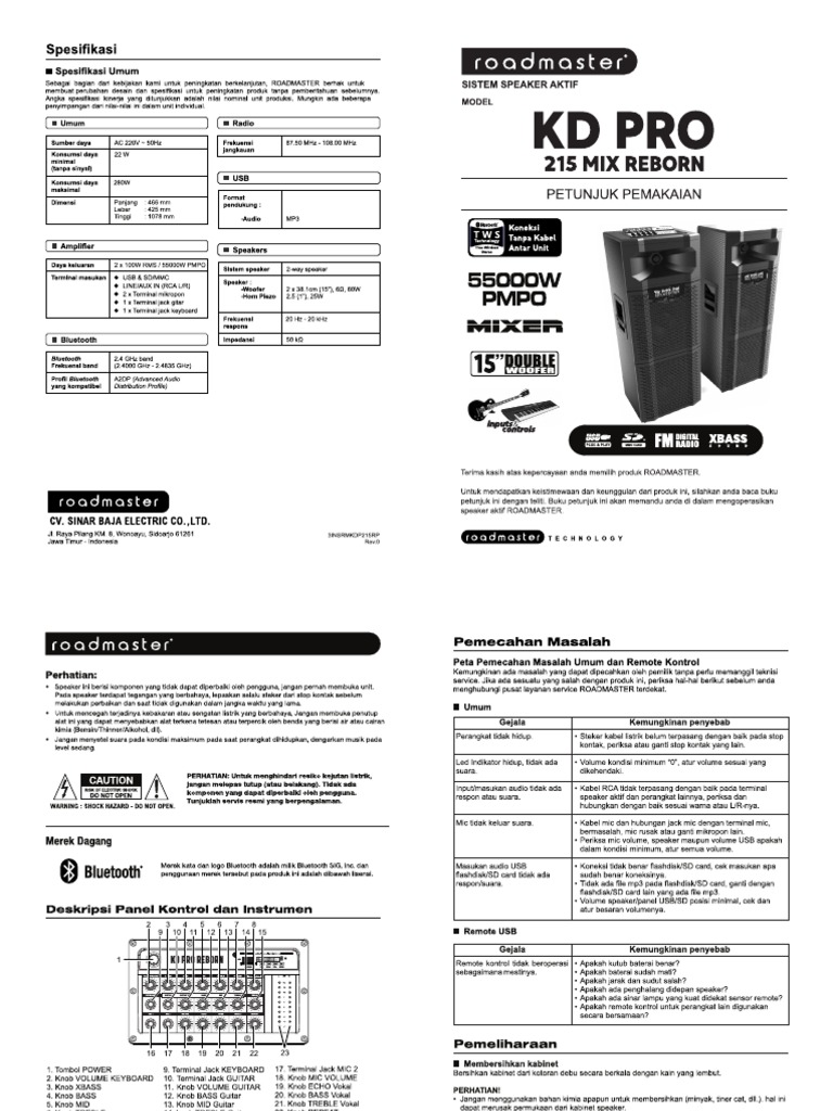 3INSRMKDP215RP REV 0 INSTRUCTION MANUAL ROADMASTER KD PRO 215 MIX