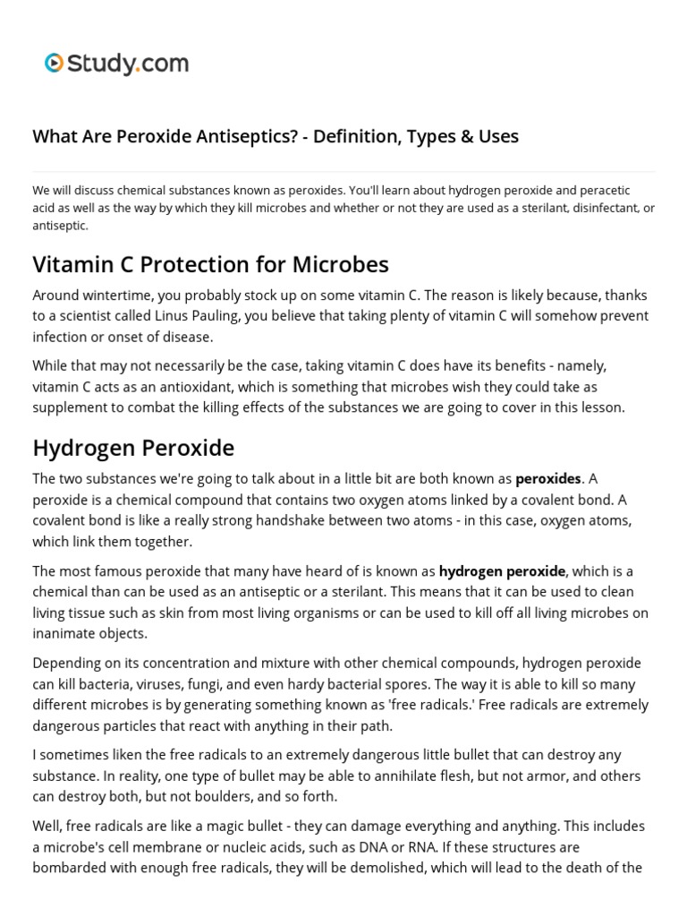 Lesson 11 What Are Peroxide Antiseptics Definition, Types & Uses PDF