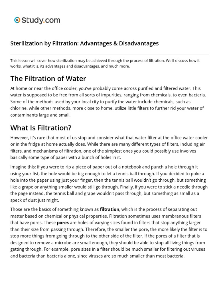 Filtration Sterilization: Pros and Cons | PDF | Sterilization ...