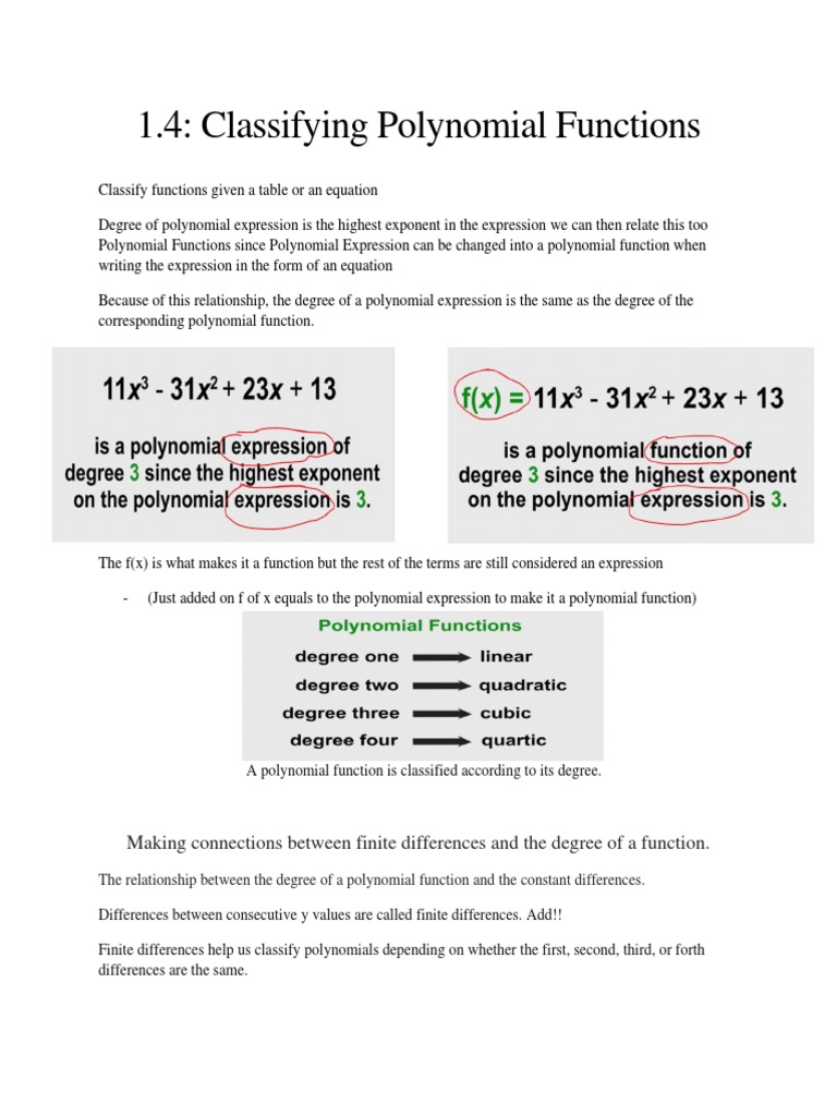 1.4 Classifying Polynomial Functions | PDF