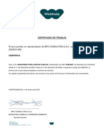 Certificado de Trabajo: El Que Suscribe, en Representación de BPO CONSULTING S.A.C. Con RUC #20525011993