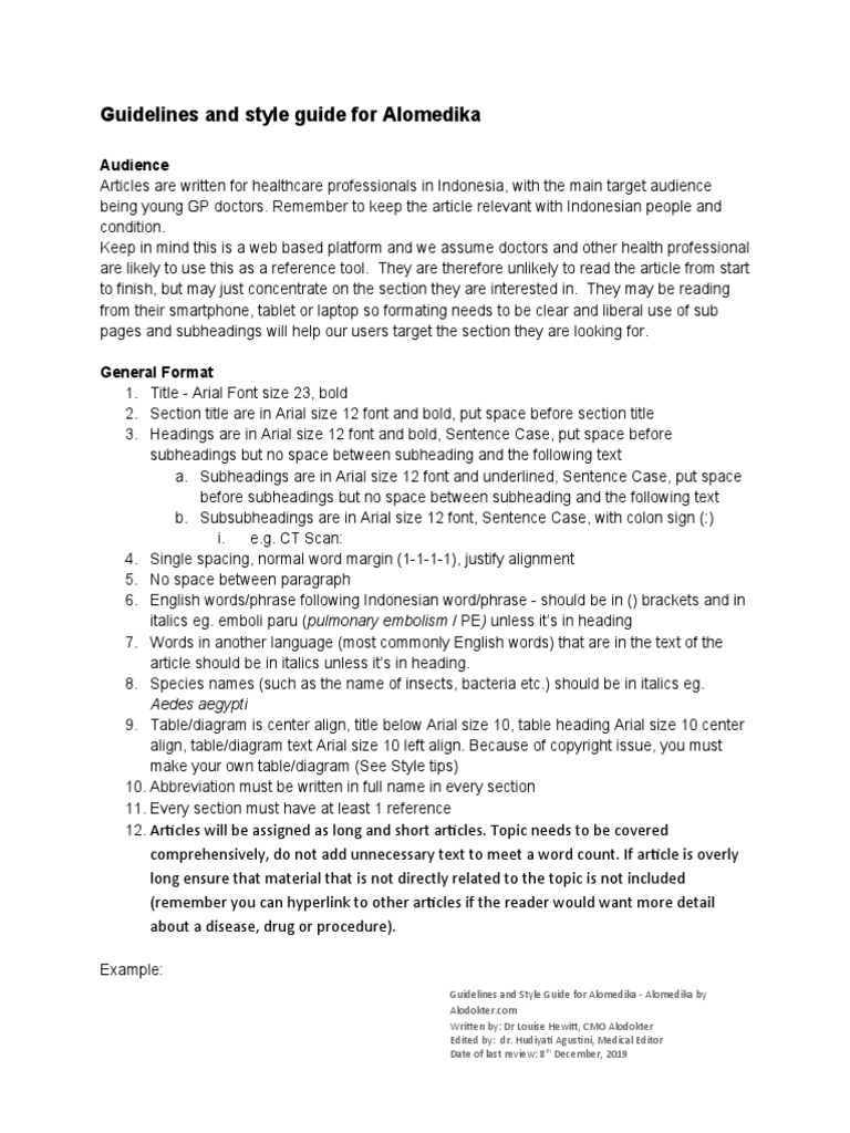 Guidelines and Style Guide For Alomedika - Rev 2019 | PDF | Citation ...