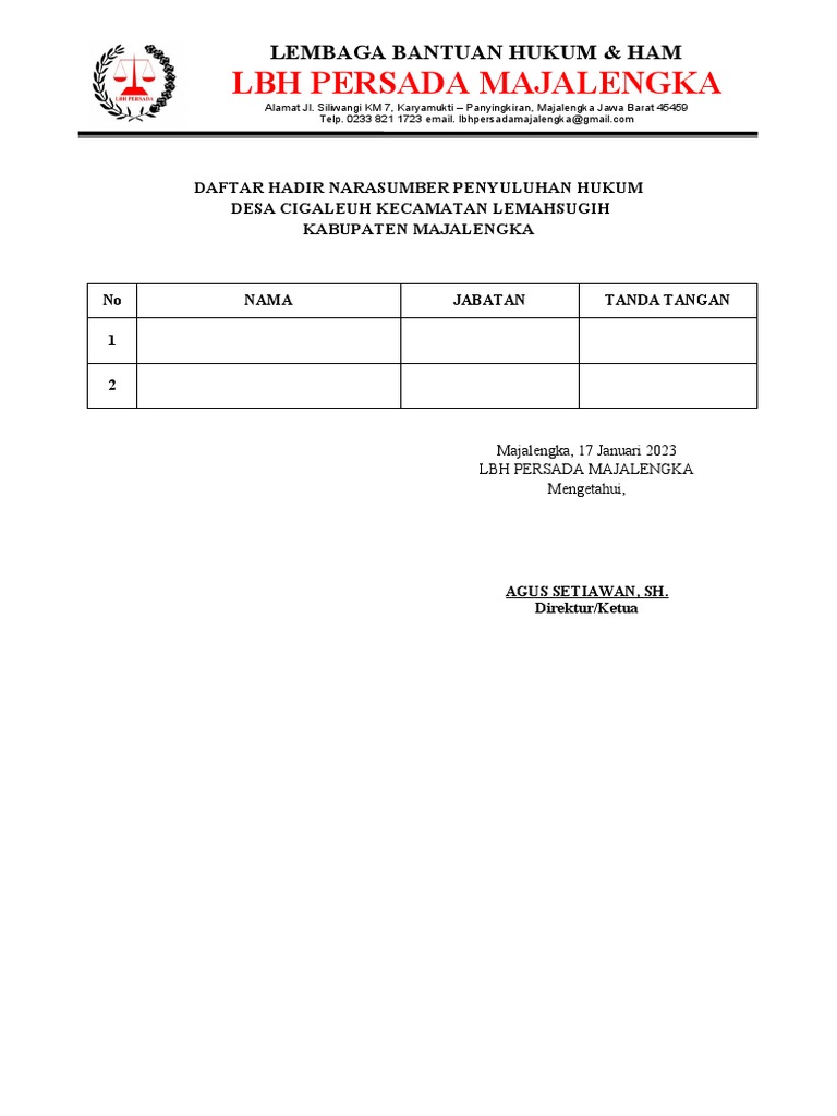Daftar Hadir Narasumber Penyuluhan | PDF