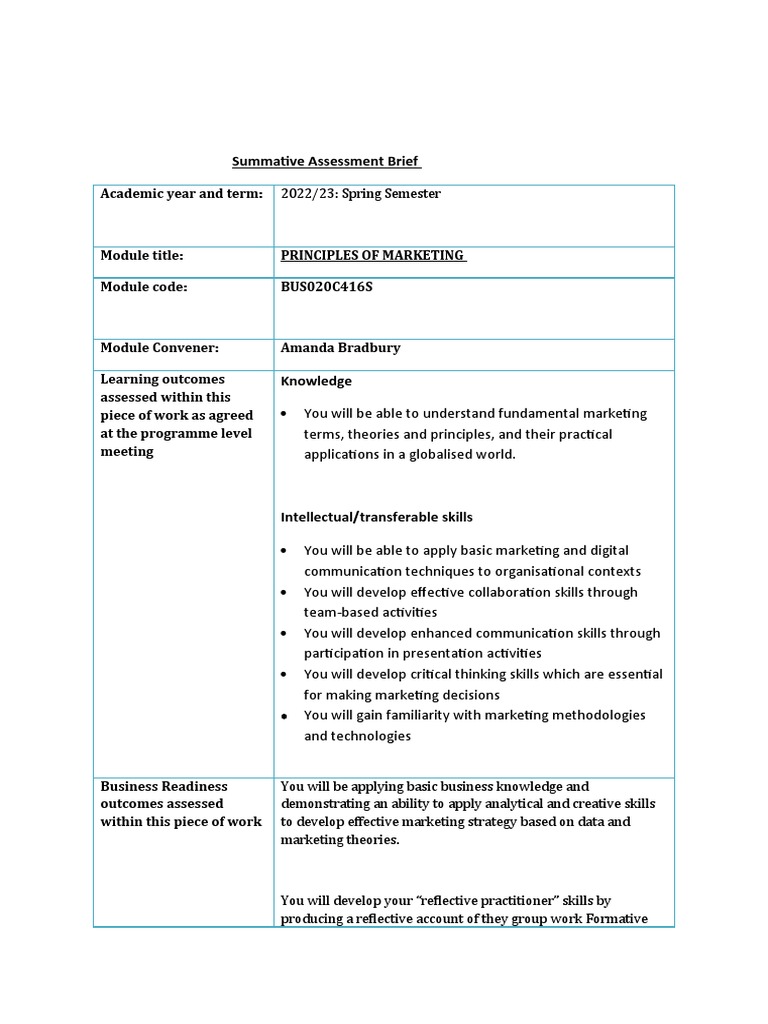 POM Assessment: Marketing Report Guidelines | PDF | Market Segmentation ...