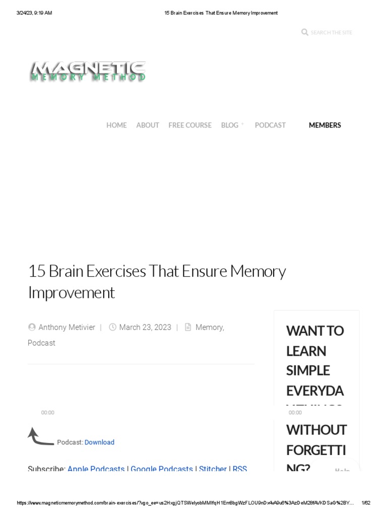 15 Brain Exercises That Ensure Memory Improvement PDF Memory Mind