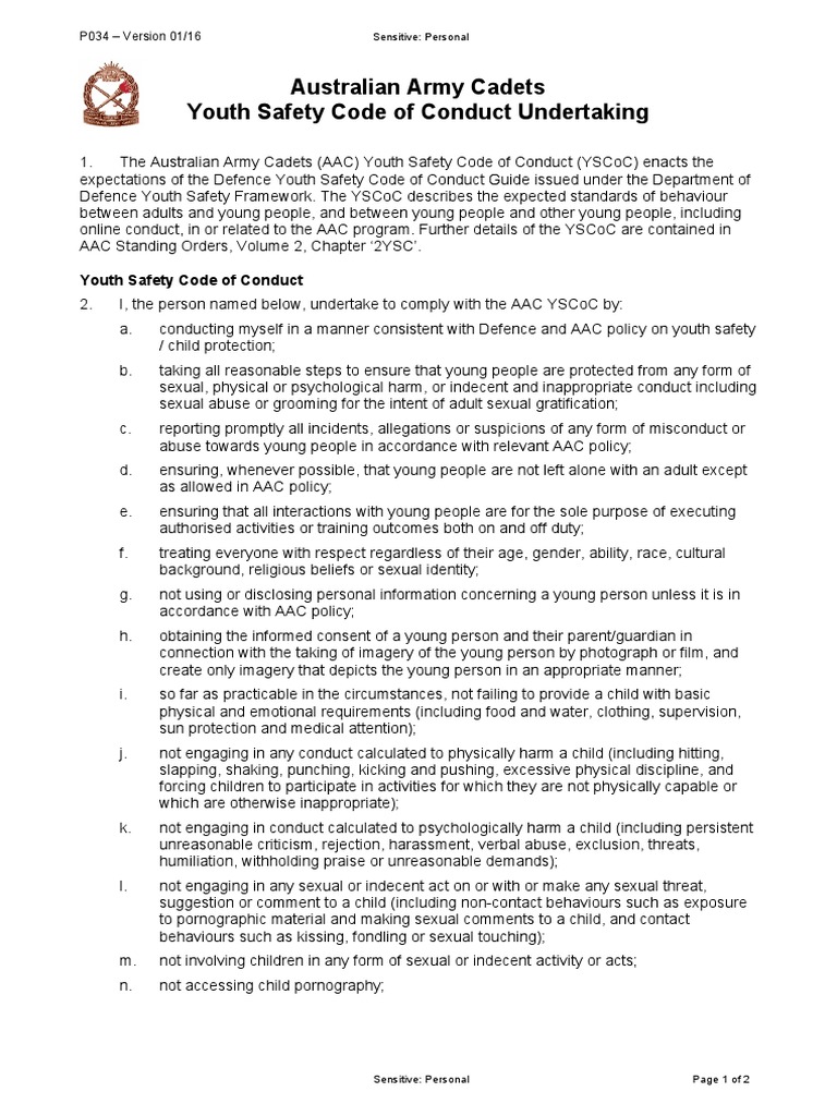 Aac Youth Safety Code of Conduct PDF Social Psychology Social