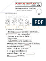 Examen religión 2° primaria