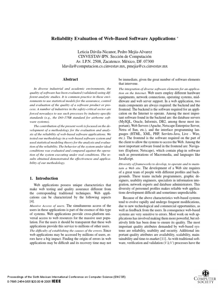 Reliability Evaluation OfWeb-Based Software Applications | PDF ...